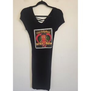 Vtg Betty Boop Ribbed‎ Knit Dress Bodycon Lace Up Back Short Sleeve Size Large